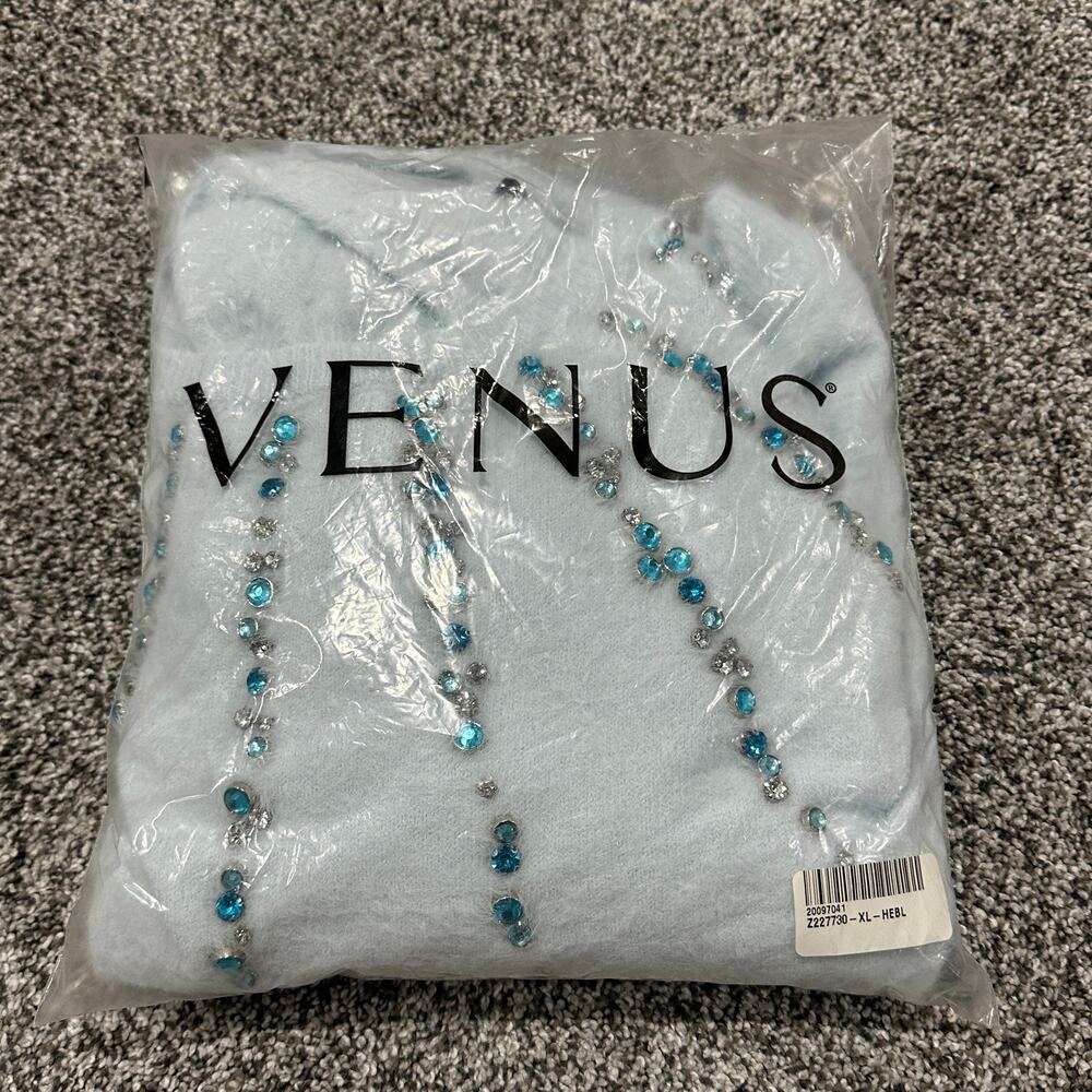 VENUS Sky Light Blue Jeweled Feather-Soft Long Sleeve Winter Sweater, XL - Picture 5 of 6